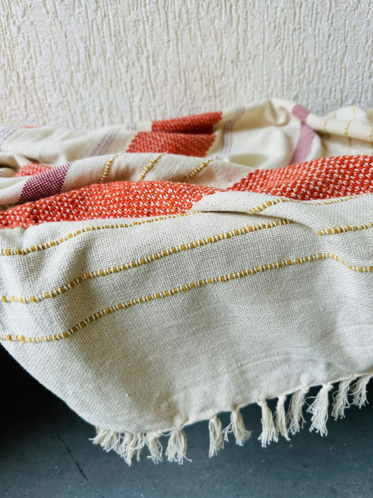Handwoven Cotton Throw - Coral & Cream - TesuHome Décor
