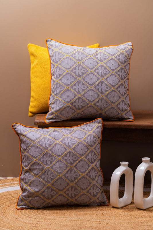 Handwoven cotton cushion cover with vibrant Kantha embroidery work – Tesu Cushion Covers