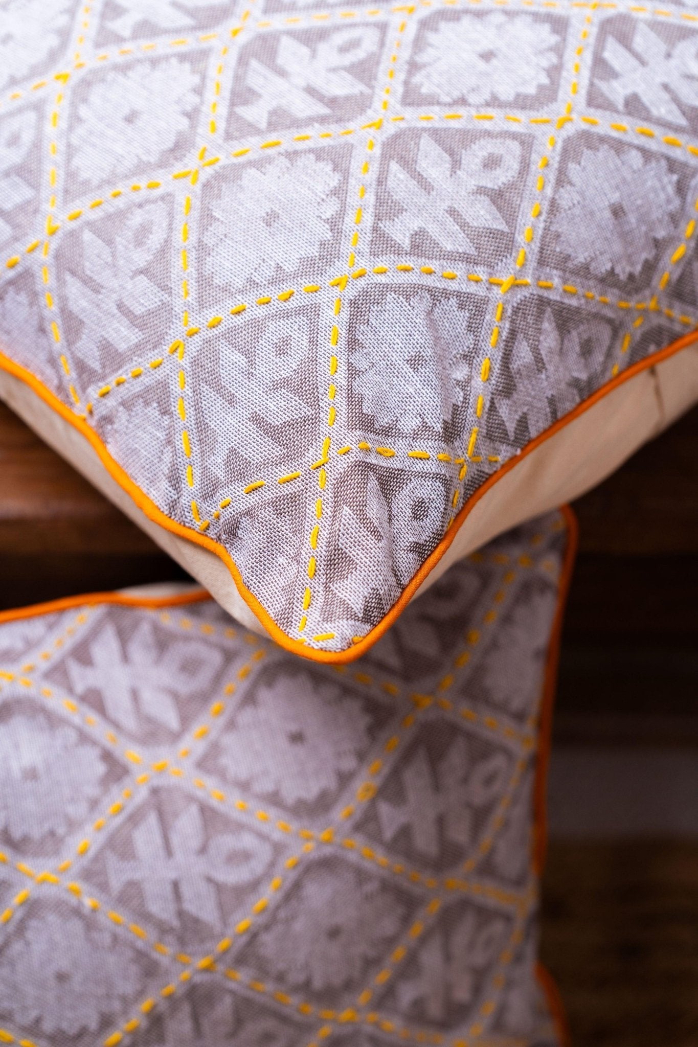 Handwoven Cotton with Kantha Work Cushion Covers - TesuCushion Covers