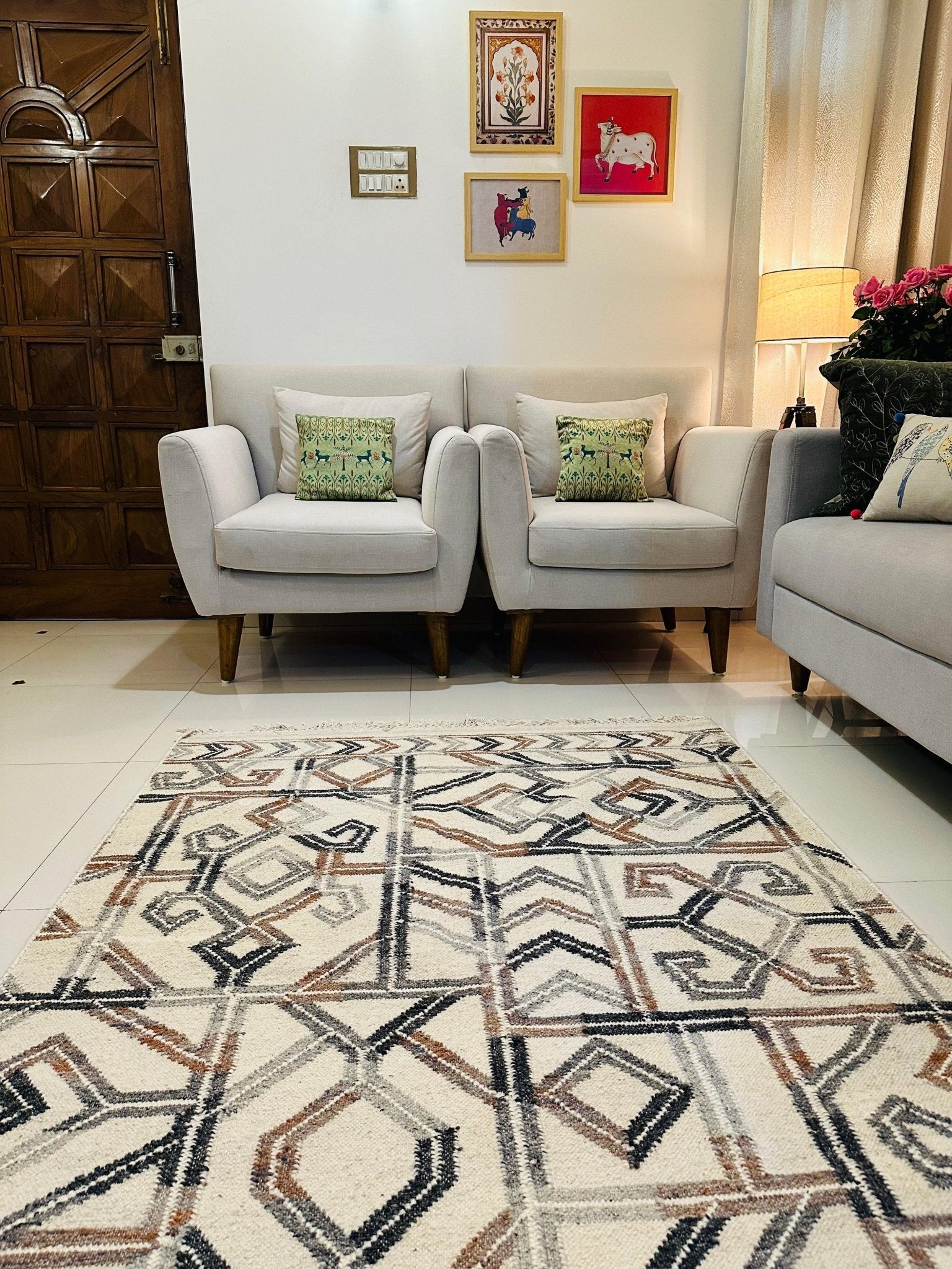Handwoven Rug White and Grey Rug - TesuRugs