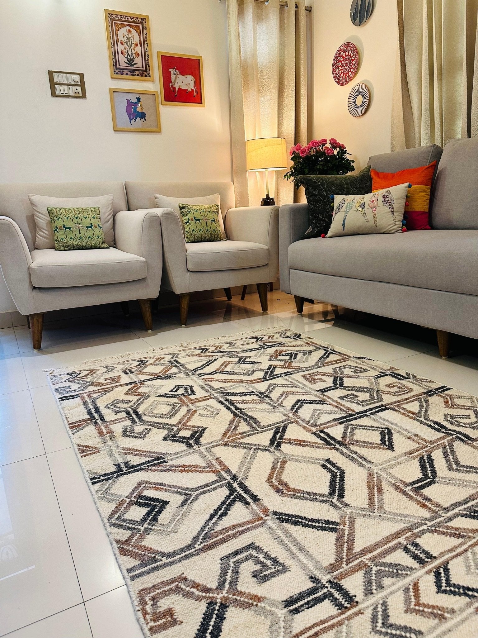 Handwoven Rug White and Grey Rug - TesuRugs