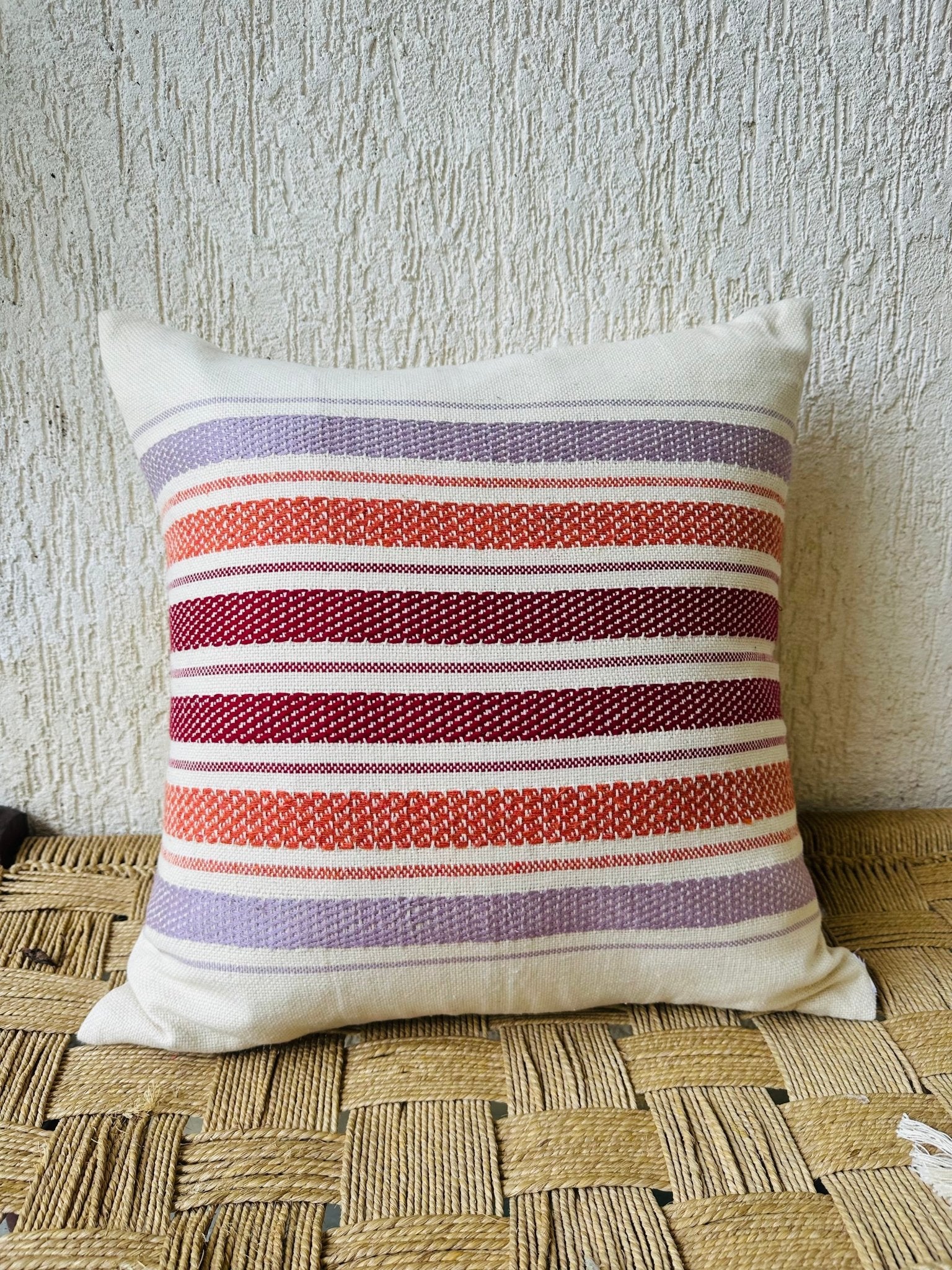 Handwoven Striped Cushion Cover - Multi - Color - TesuHome Décor