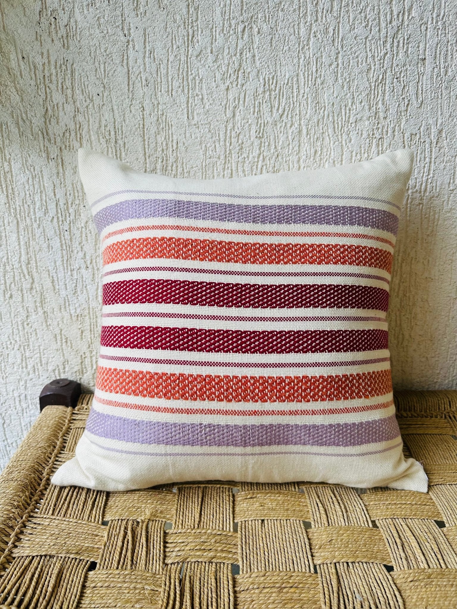 Handwoven Striped Cushion Cover - Multi - Color - TesuHome Décor