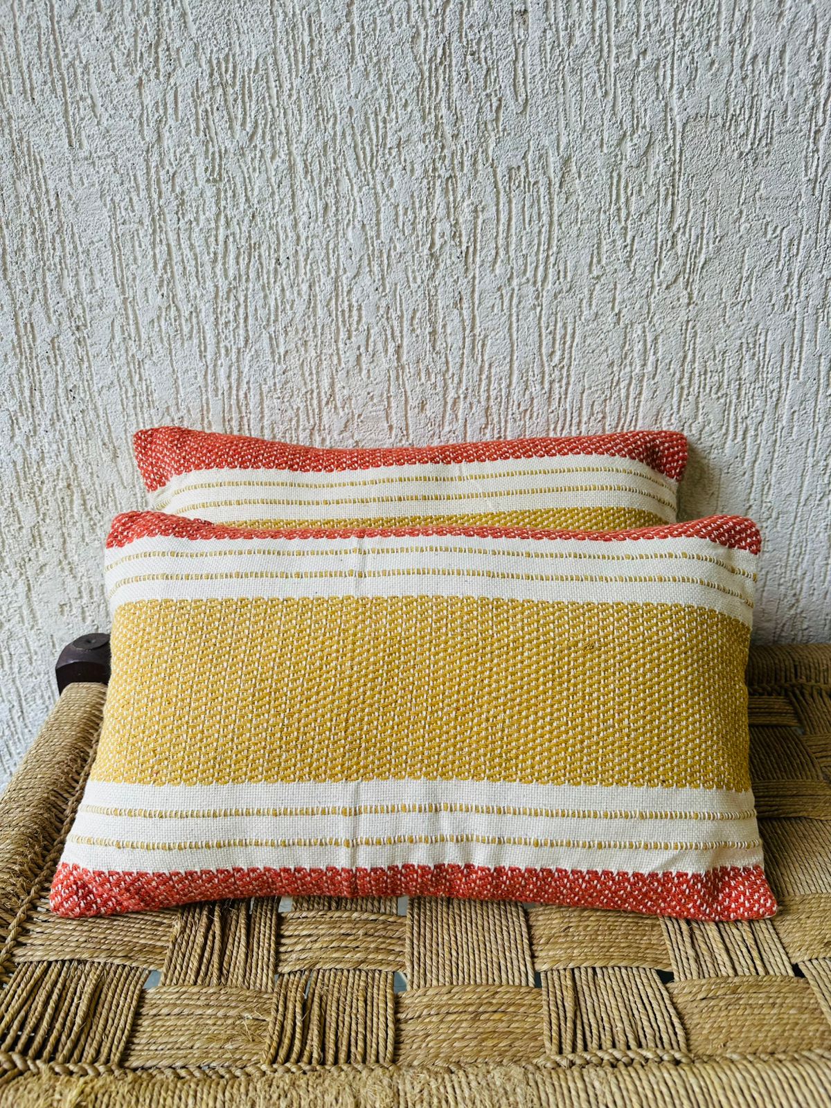 Handwoven Striped Cushion Cover - Mustard & Coral - TesuHome Décor