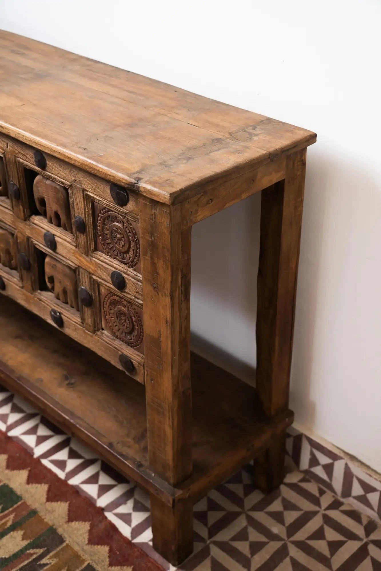 Heritage Elephant Carved Console Table - Handcrafted Vintage Teak Wood Furniture - TesuConsole Table