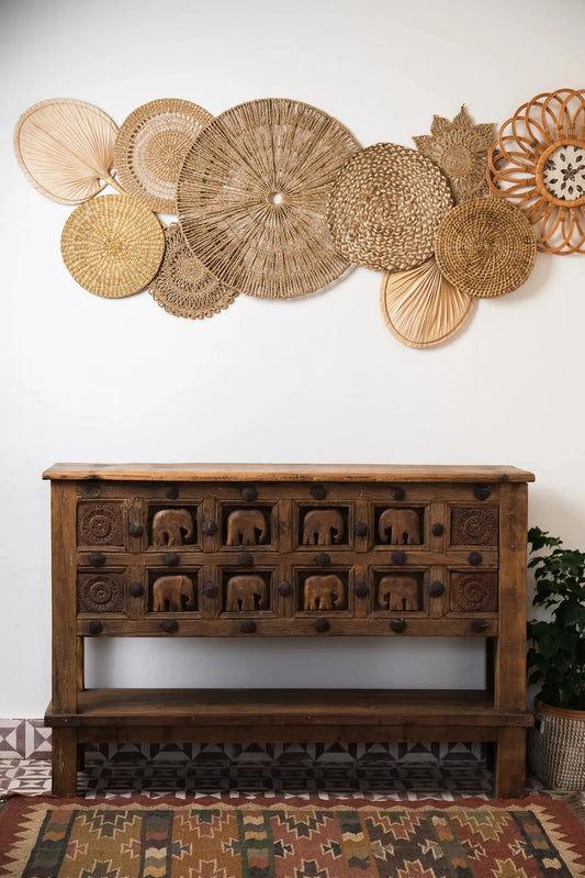 Heritage Elephant Carved Console Table - Handcrafted Vintage Teak Wood Furniture - TesuConsole Table