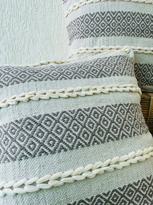 Bohemian  Natural Cotton Cushion Covers - Grey and White