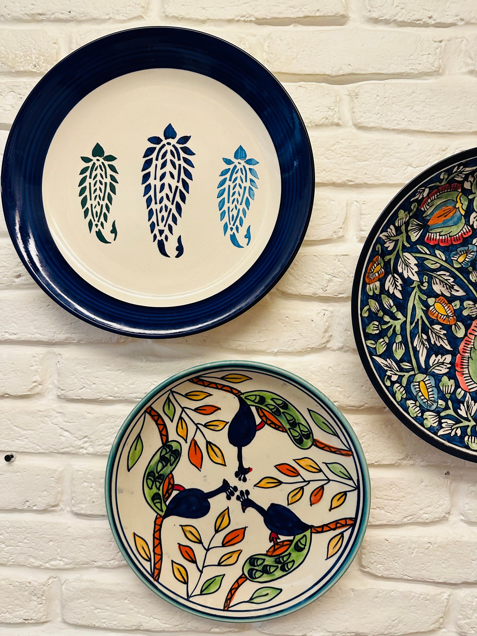 Peacock Hand Painted Designer Plates - Set of 3 - TESU