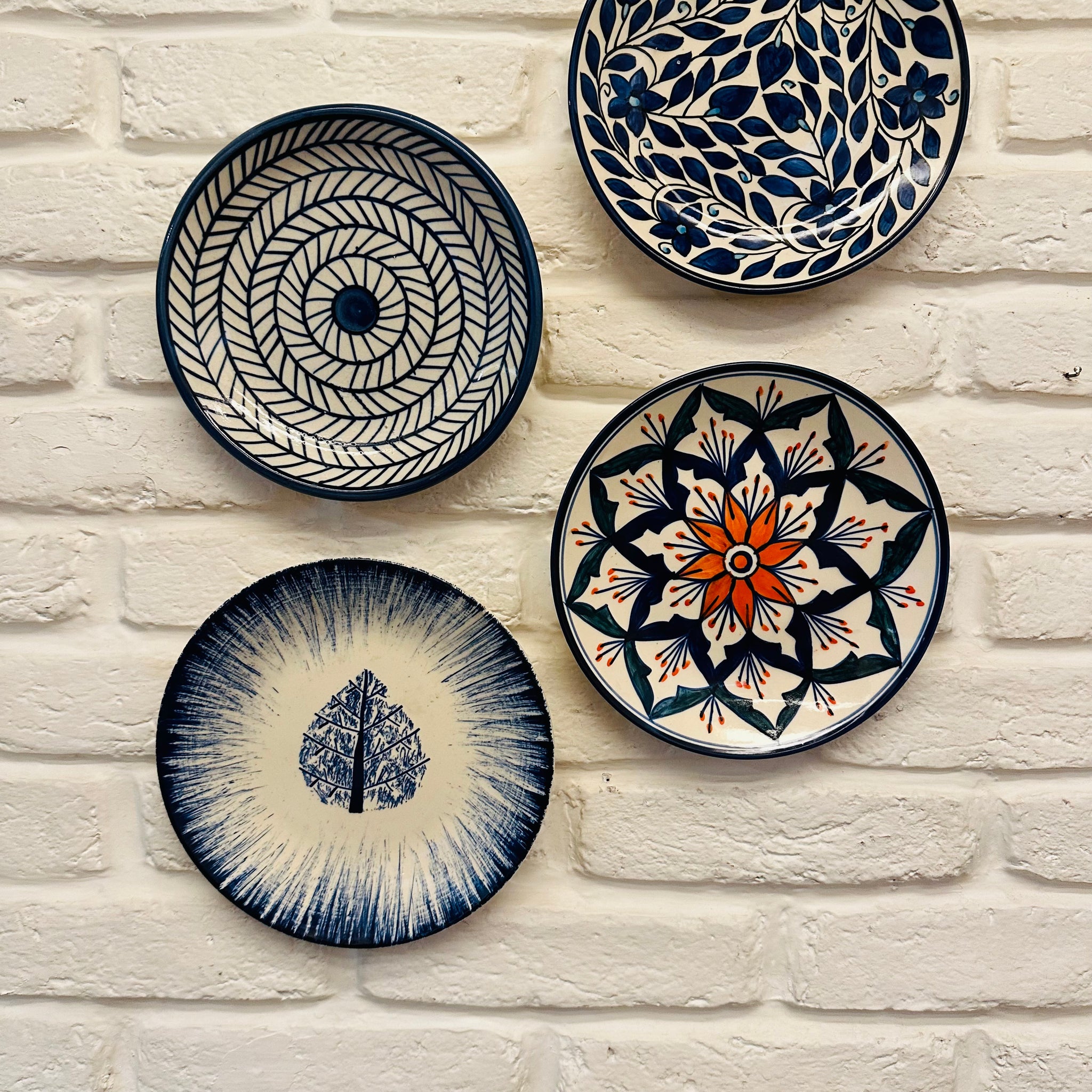 Indigo Hand Painted Designer Wall Plates - Set of 4