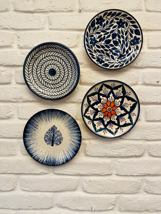 Indigo Hand Painted Designer Wall Plates - Set of 4