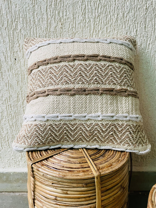 Bohemian  Natural Cotton Cushion Covers - White and Brown