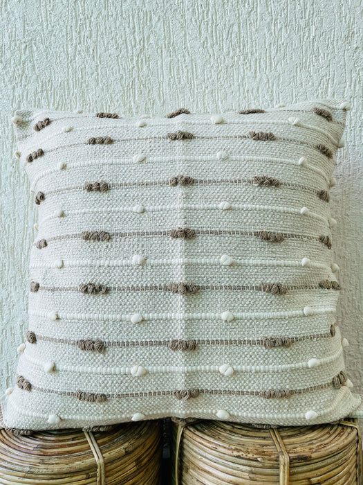 Bohemian  Natural Cotton Cushion Covers - Light Brown and White