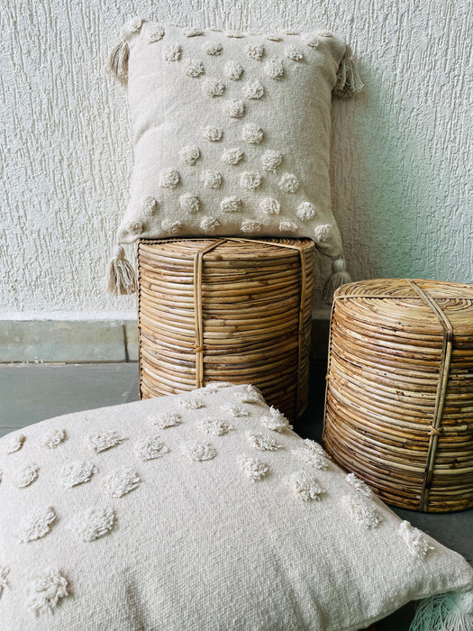 Bohemian  Natural Cotton Cushion Covers -  White