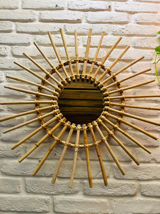  Bathroom Wall Mirror, Bedroom Wall Mirror, Bohemian Shaped Mirror, Cane Rattan Wall Décor, Easy to Hang Mirror, Geometric Bohemian Effect, Geometric Design Mirror, Lightweight Boho Mirror, Lightweight Rattan Mirror, Living Room Mirror, Meditation Room Mirror, Modern Bohemian Décor, Reception Area Décor, Versatile Wall Mirror, Vintage Rattan Cane Mirror, Tesu