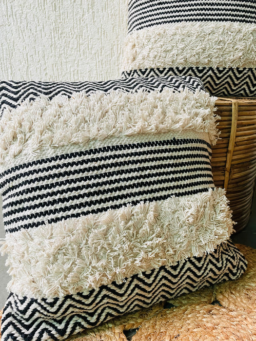 Bohemian  Natural Cotton Cushion Covers - Black and White