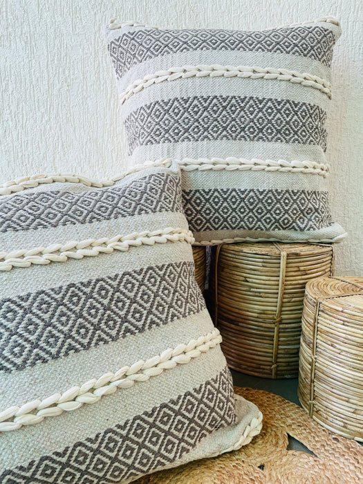 Bohemian  Natural Cotton Cushion Covers - Grey and White