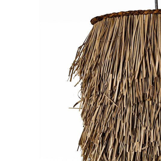 Close-up of a thatched roof structure on a white background