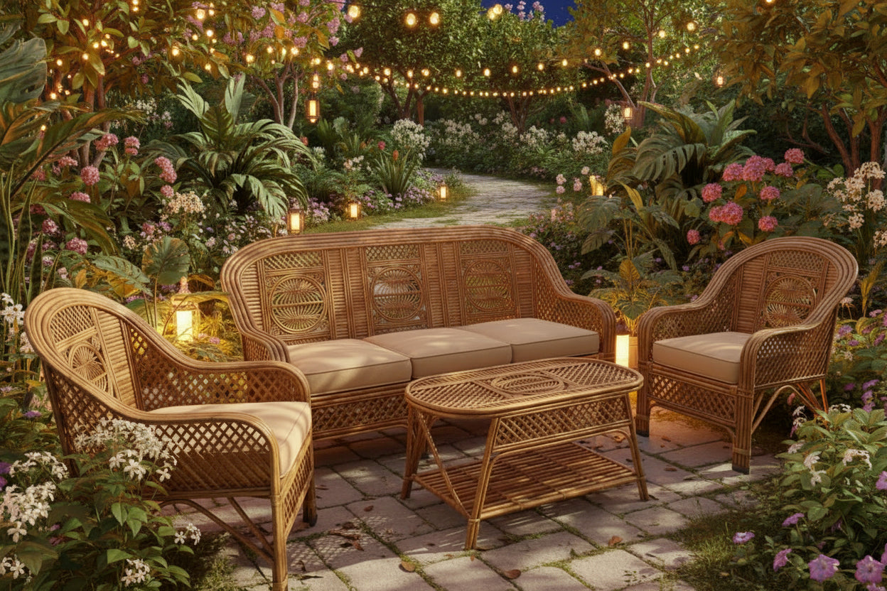 Jivika Cane Sofa Set - TesuFurniture