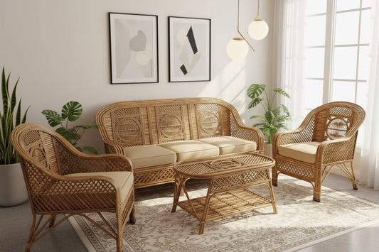 Jivika Cane Sofa Set - TesuFurniture
