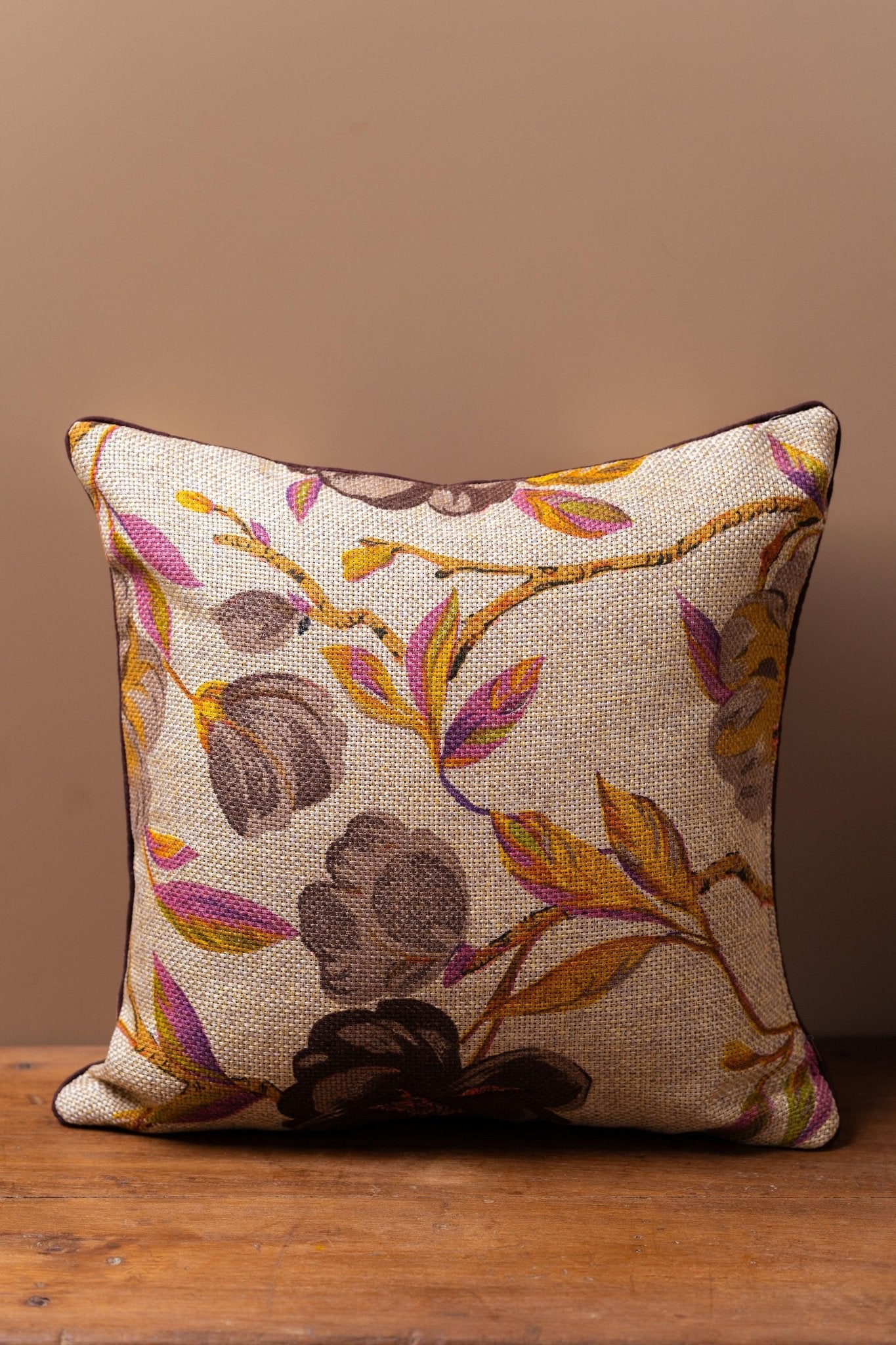 Jute Brown Floral Cushion Cover - TesuCushion Covers