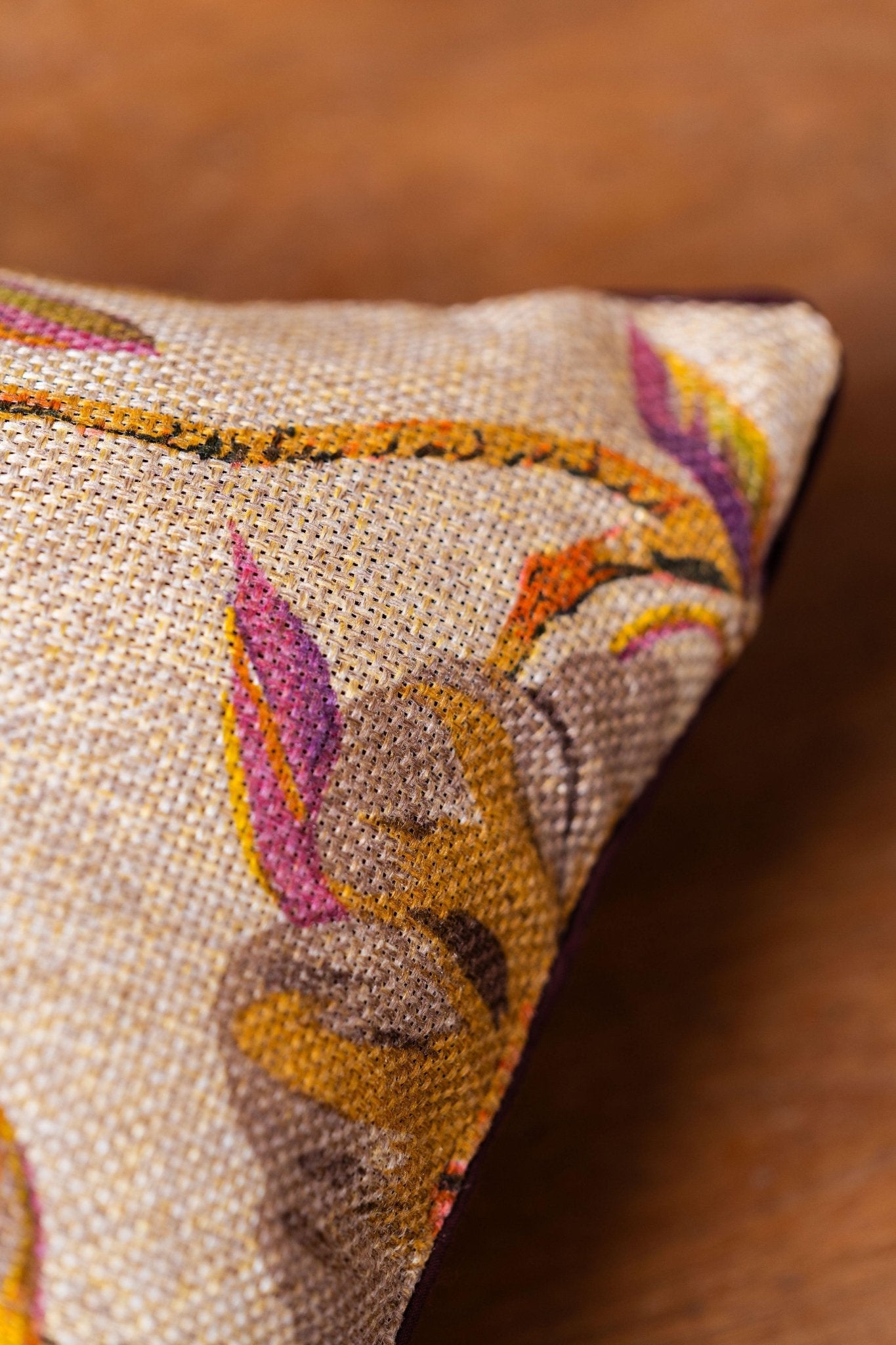 Jute Brown Floral Cushion Cover - TesuCushion Covers