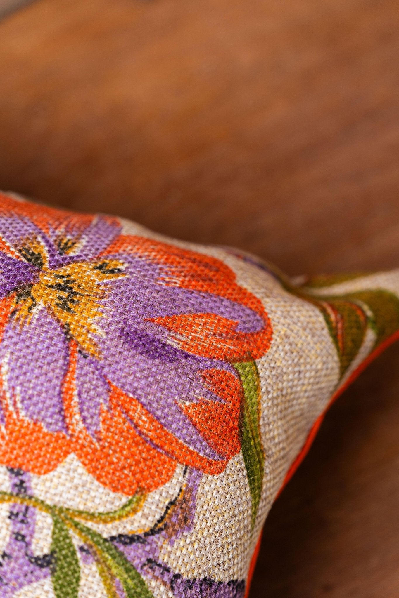 Jute Orange Floral Cushion Cover - TesuCushion Covers