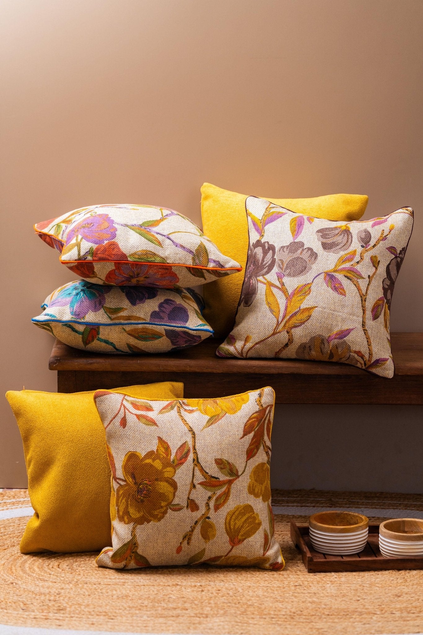Jute Orange Floral Cushion Cover - TesuCushion Covers