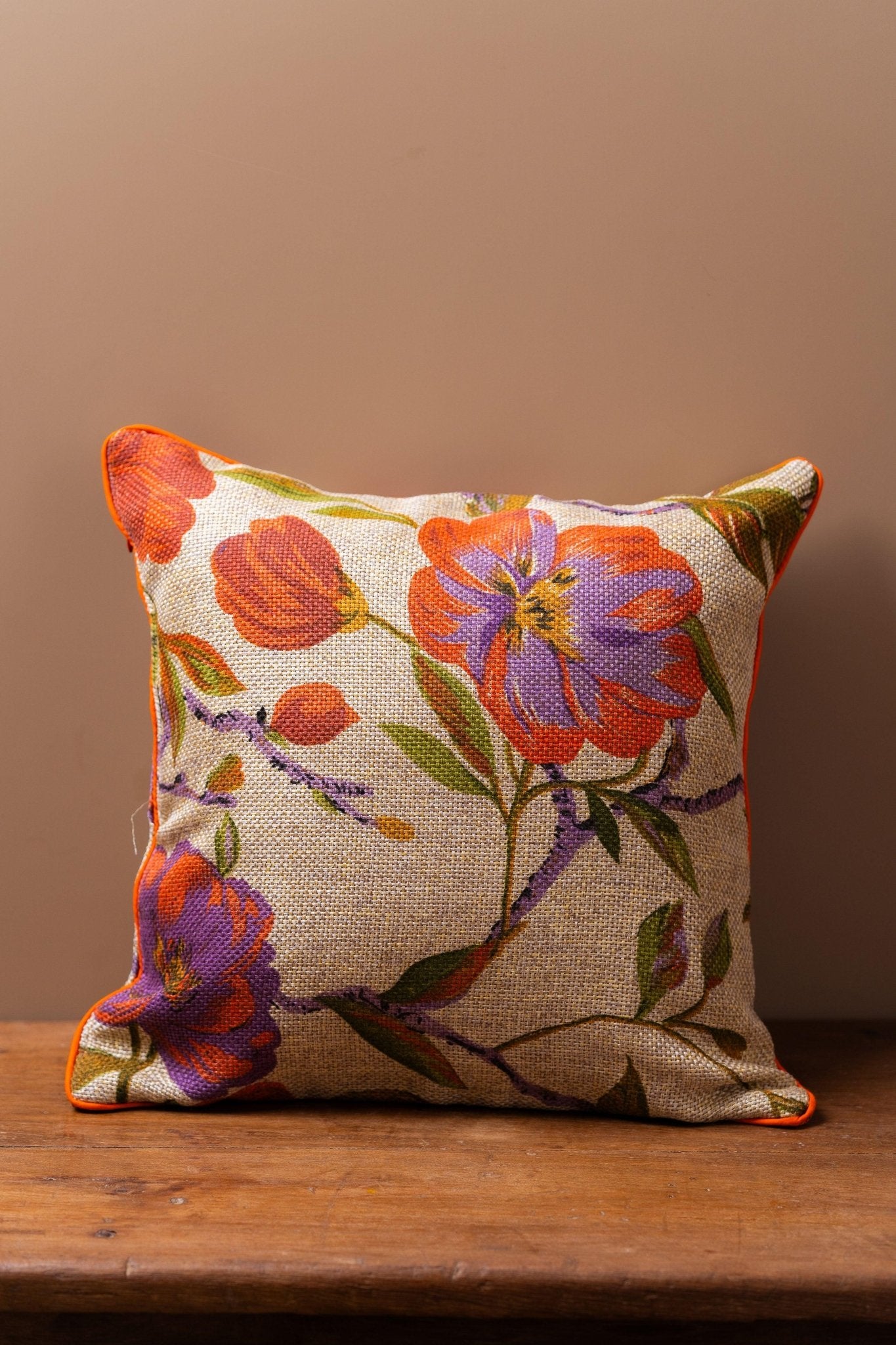 Jute Orange Floral Cushion Cover - TesuCushion Covers