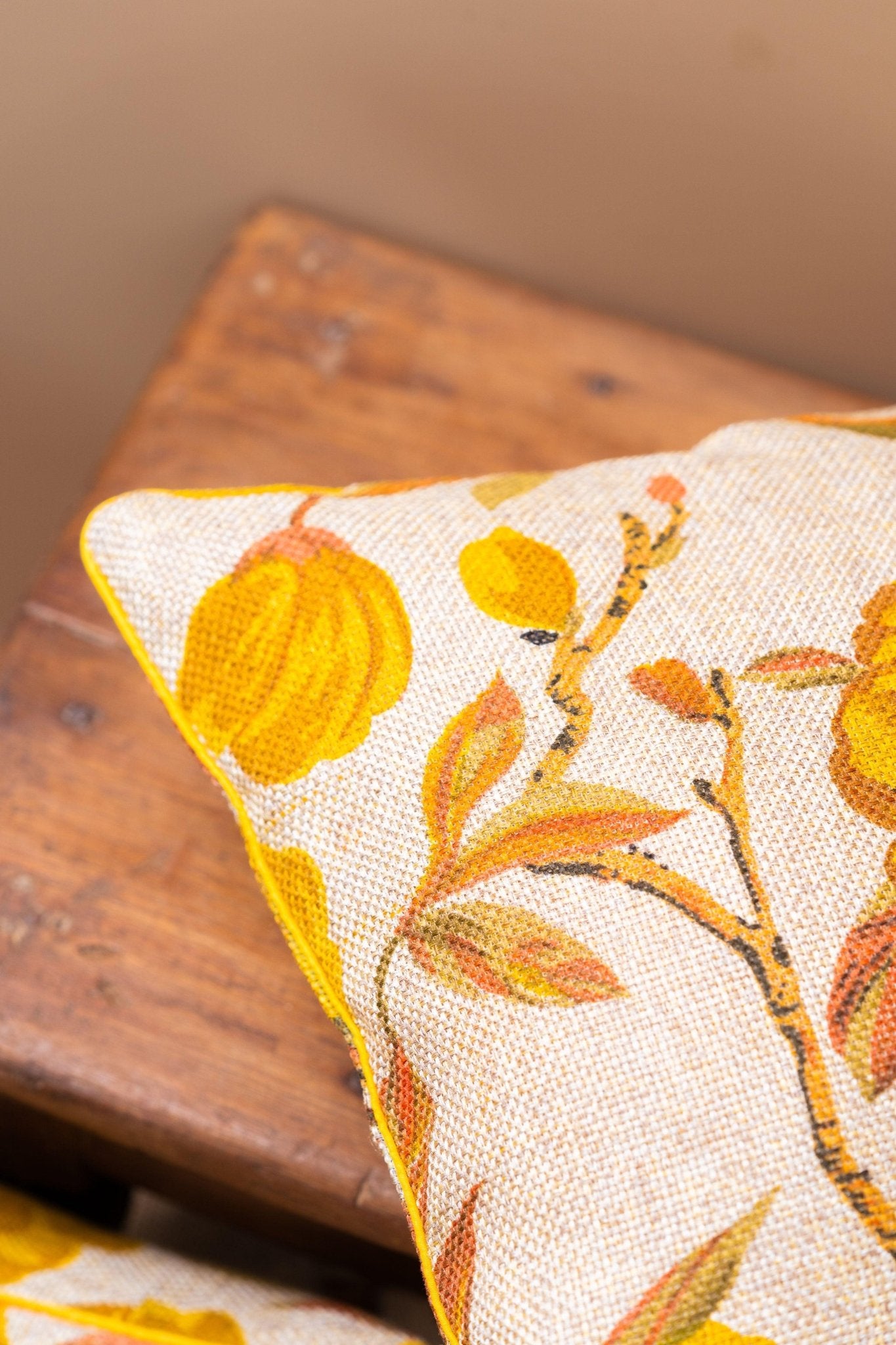 Jute Yellow Floral Cushion Cover - TesuCushion Covers