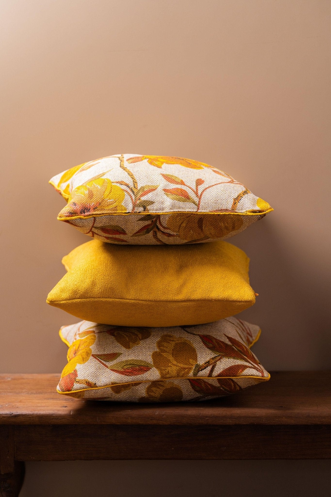 Jute Yellow Floral Cushion Cover - TesuCushion Covers