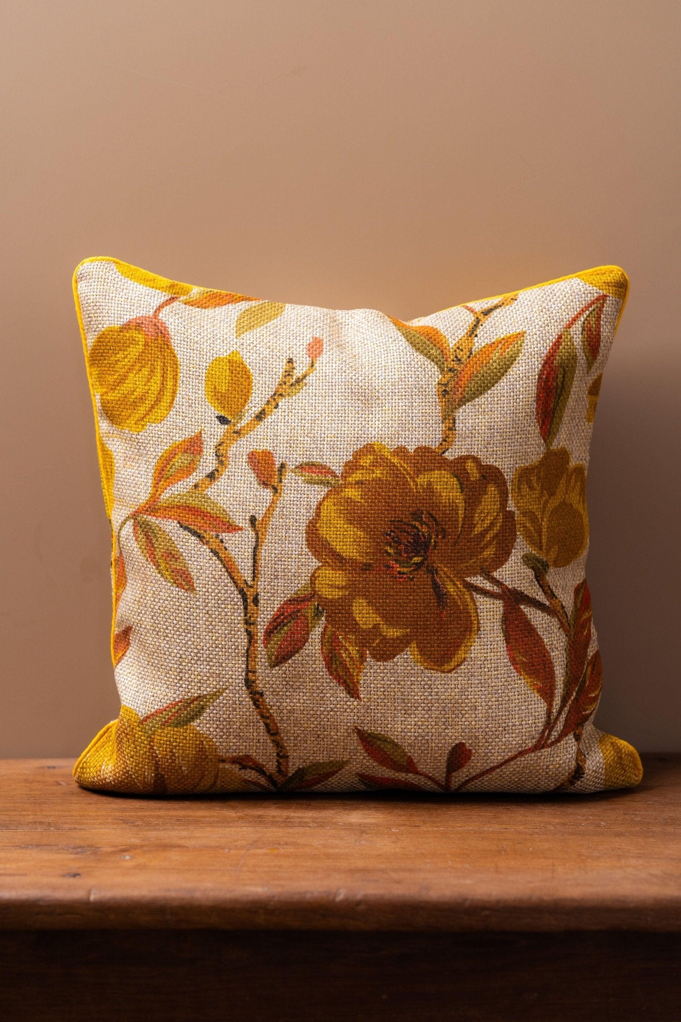 Jute Yellow Floral Cushion Cover - TesuCushion Covers