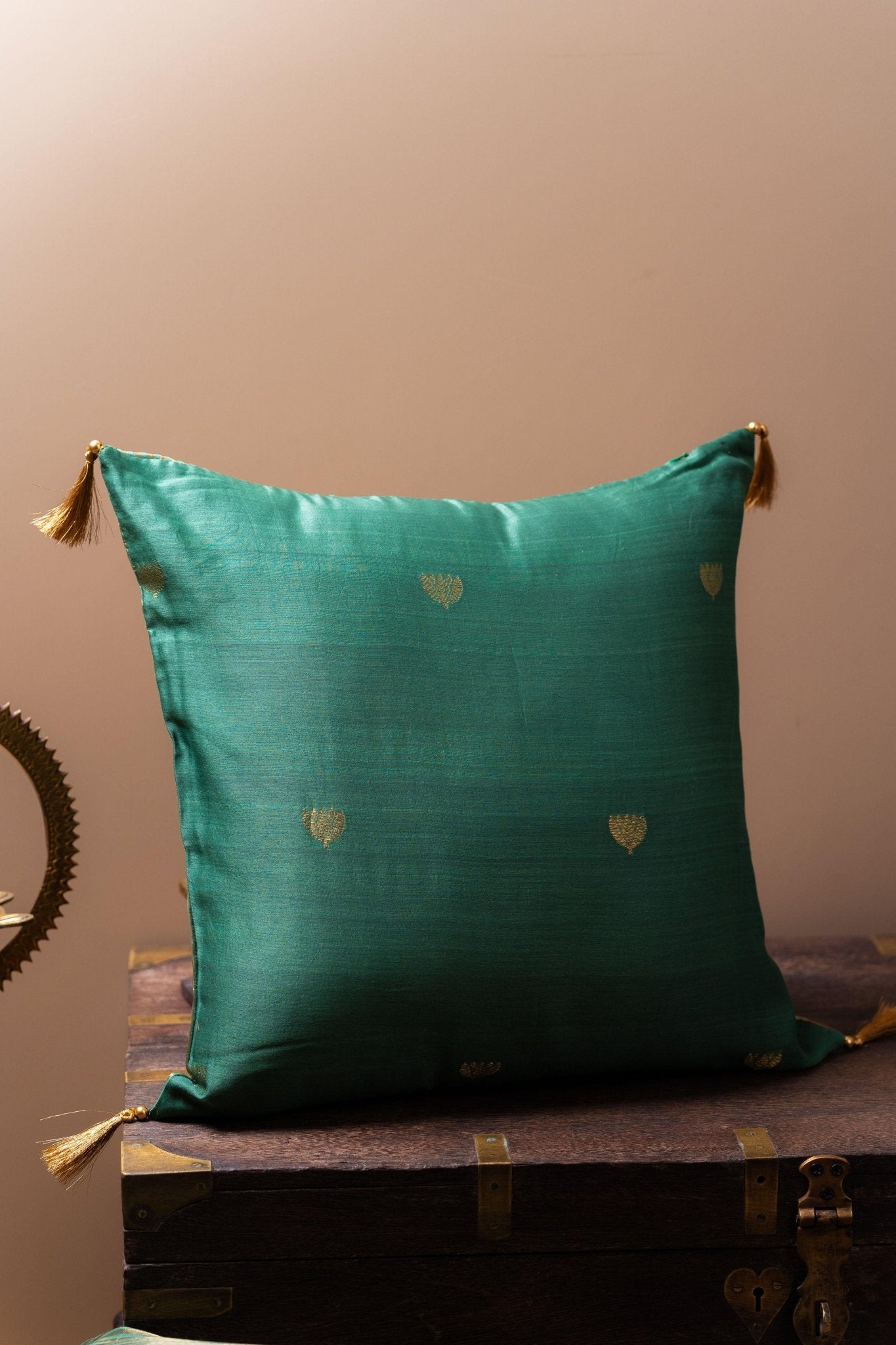 Lotus Butti Chanderi Cushion Cover - TesuCushion Covers