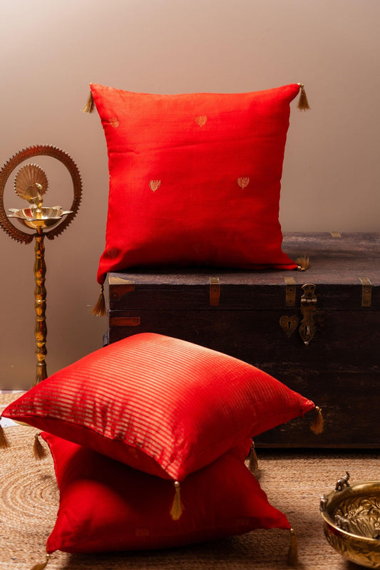 Lotus Butti Chanderi Cushion Cover - TesuCushion Covers