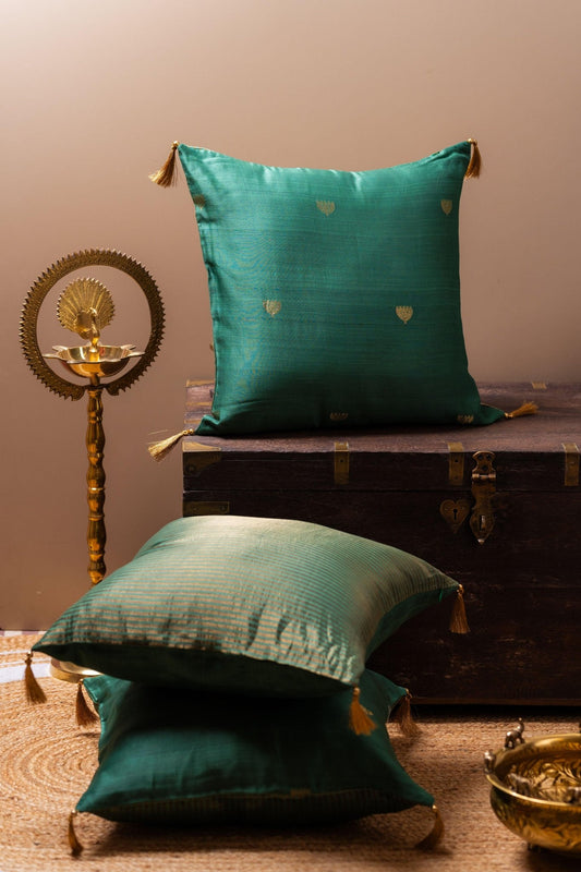 Lotus Butti Chanderi Cushion Cover - TesuCushion Covers