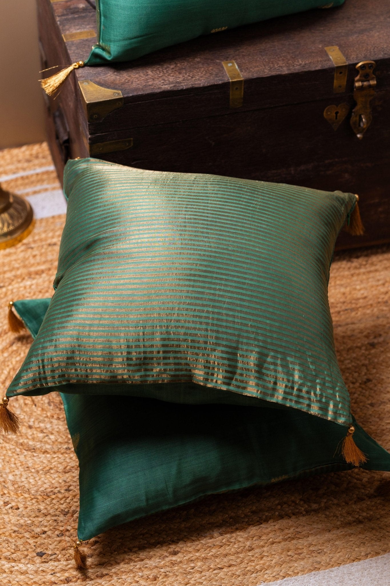 Lotus Butti Chanderi Cushion Cover - TesuCushion Covers