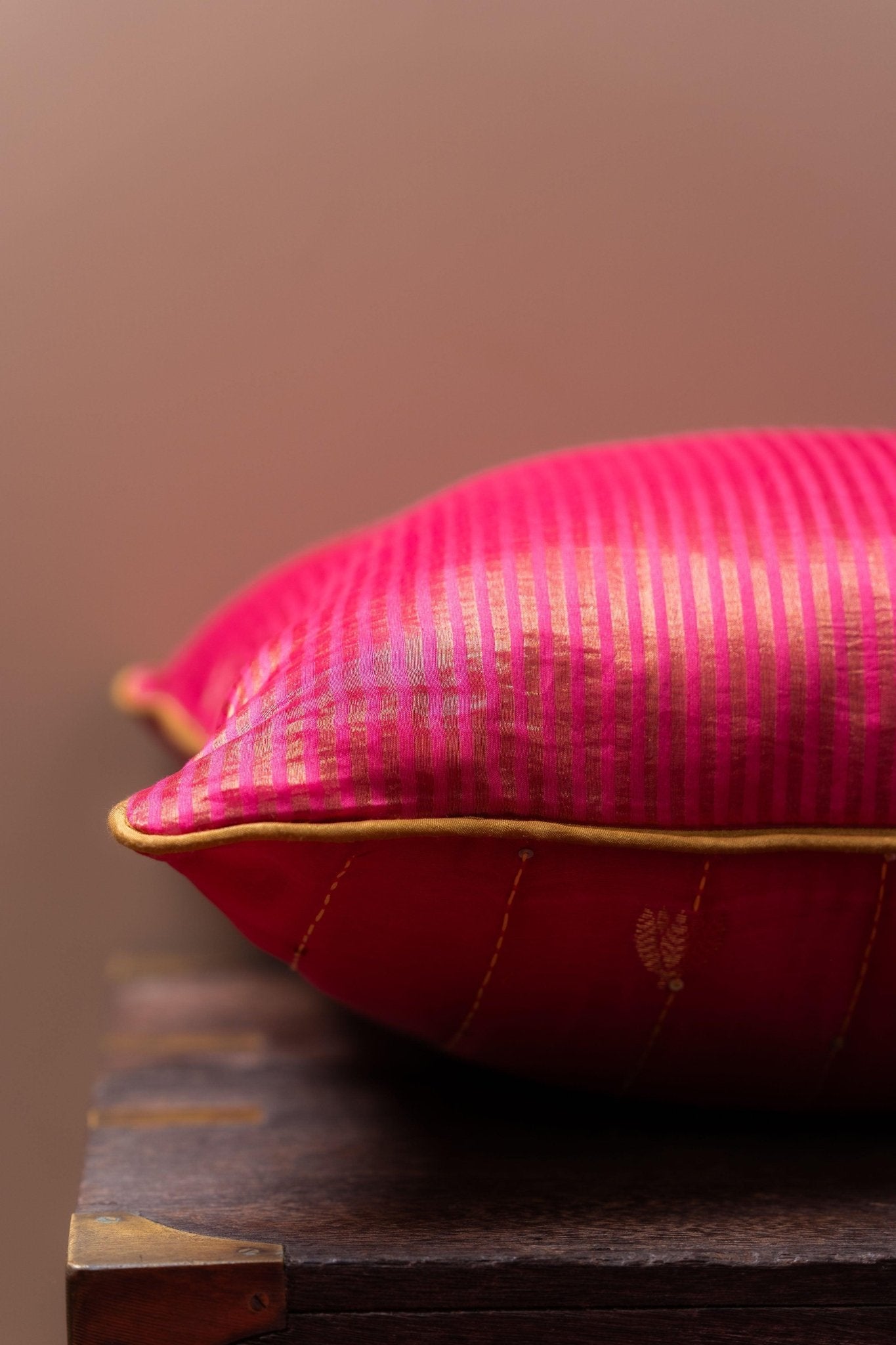 Lotus Butti in Zari and Katha Cushion Cover - TesuCushion Covers