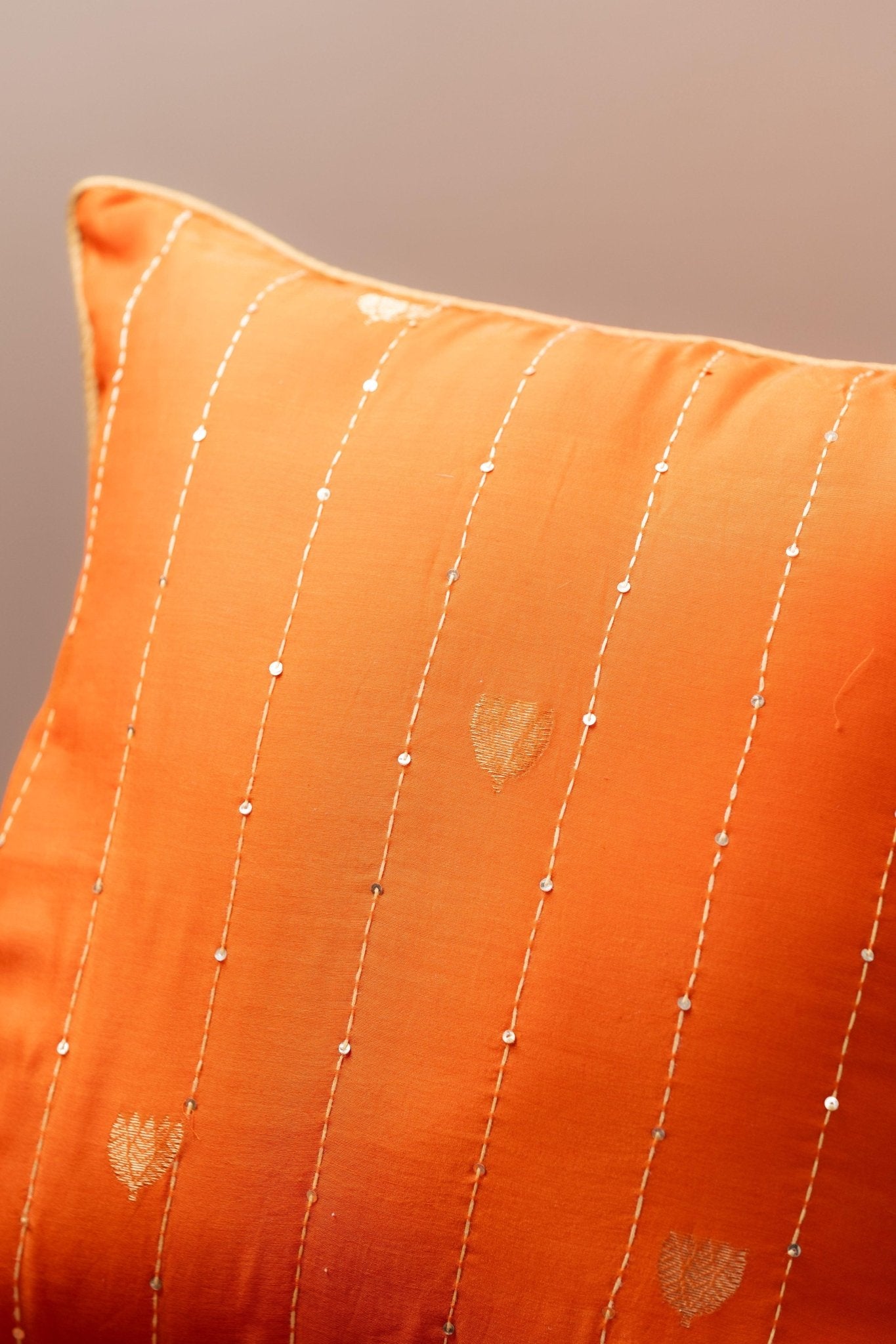 Lotus Butti in Zari and Katha Cushion Cover - TesuCushion Covers