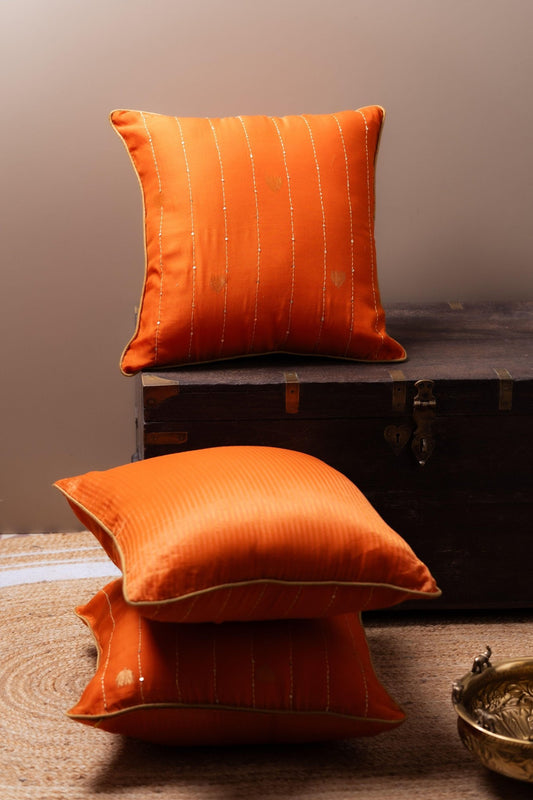 Lotus Butti in Zari and Katha Cushion Cover - TesuCushion Covers