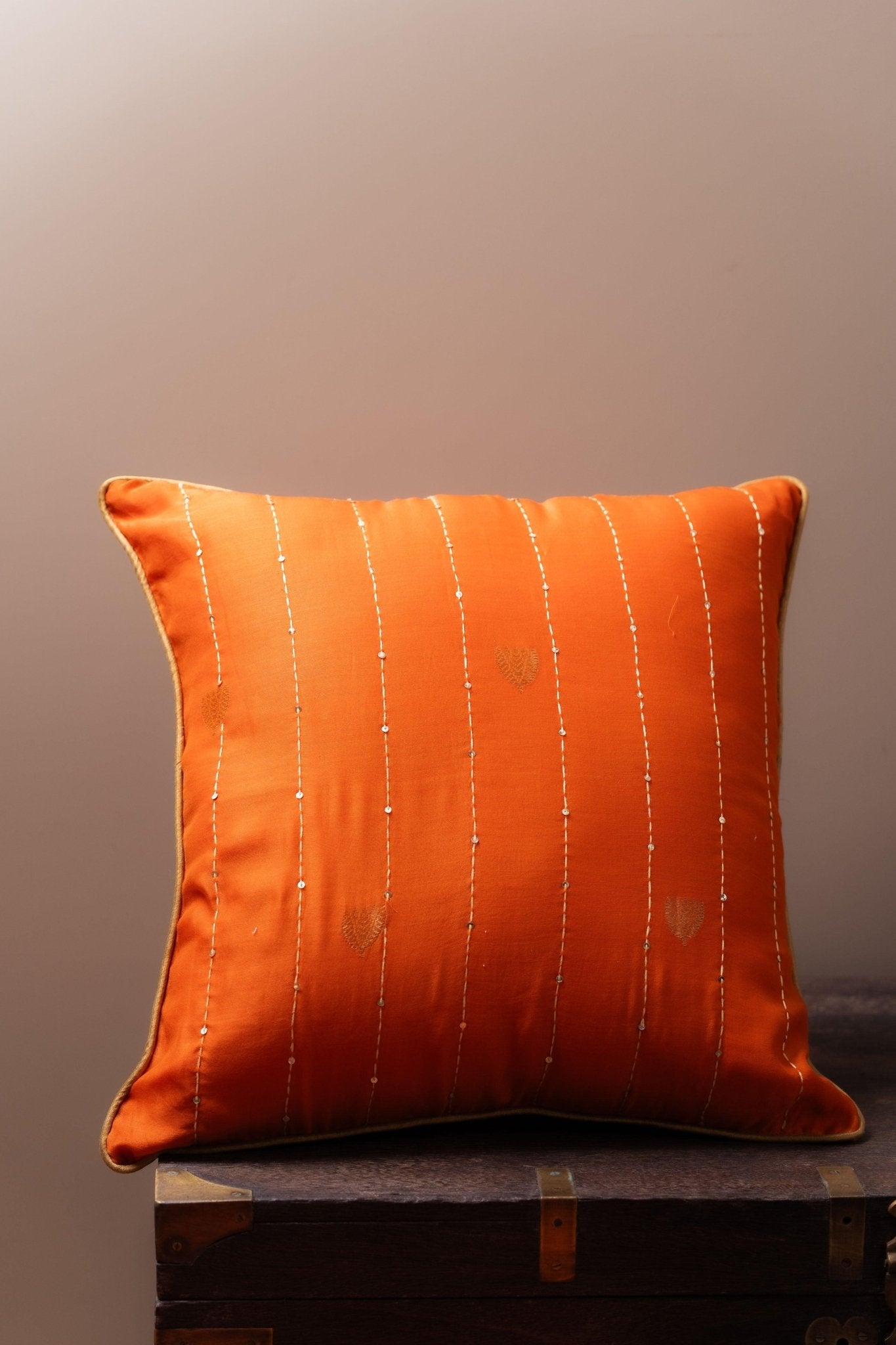 Lotus Butti in Zari and Katha Cushion Cover - TesuCushion Covers