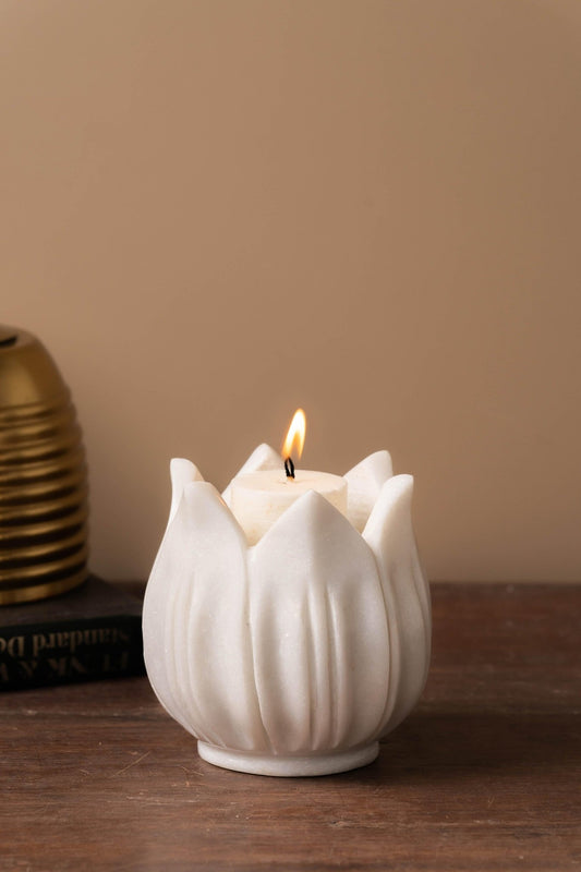 Lotus Glow Marble Candle Holder - TesuCandles & Candle Holders