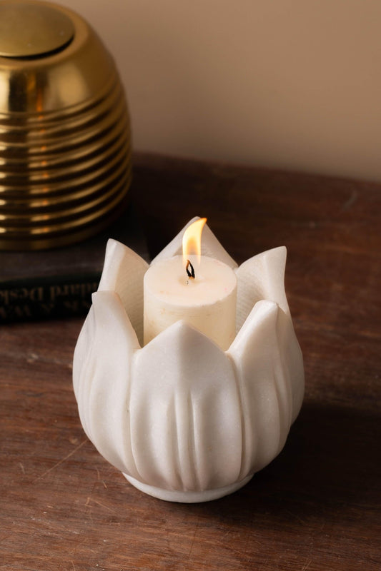 Lotus Glow Marble Candle Holder - TesuCandles & Candle Holders