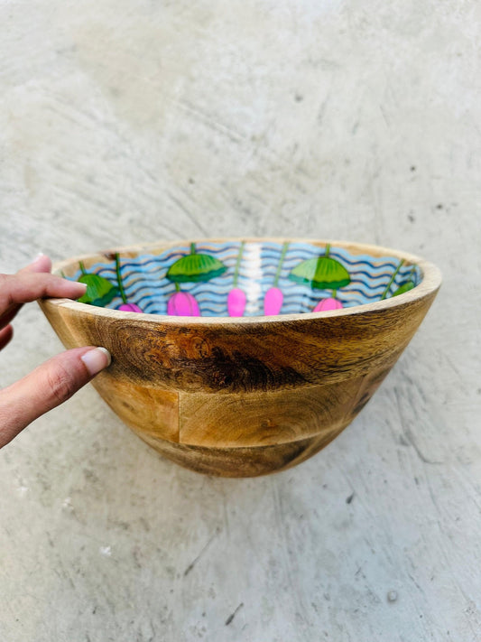 Lotus Handpainted Wooden Bowl - TesuHome & Kitchen