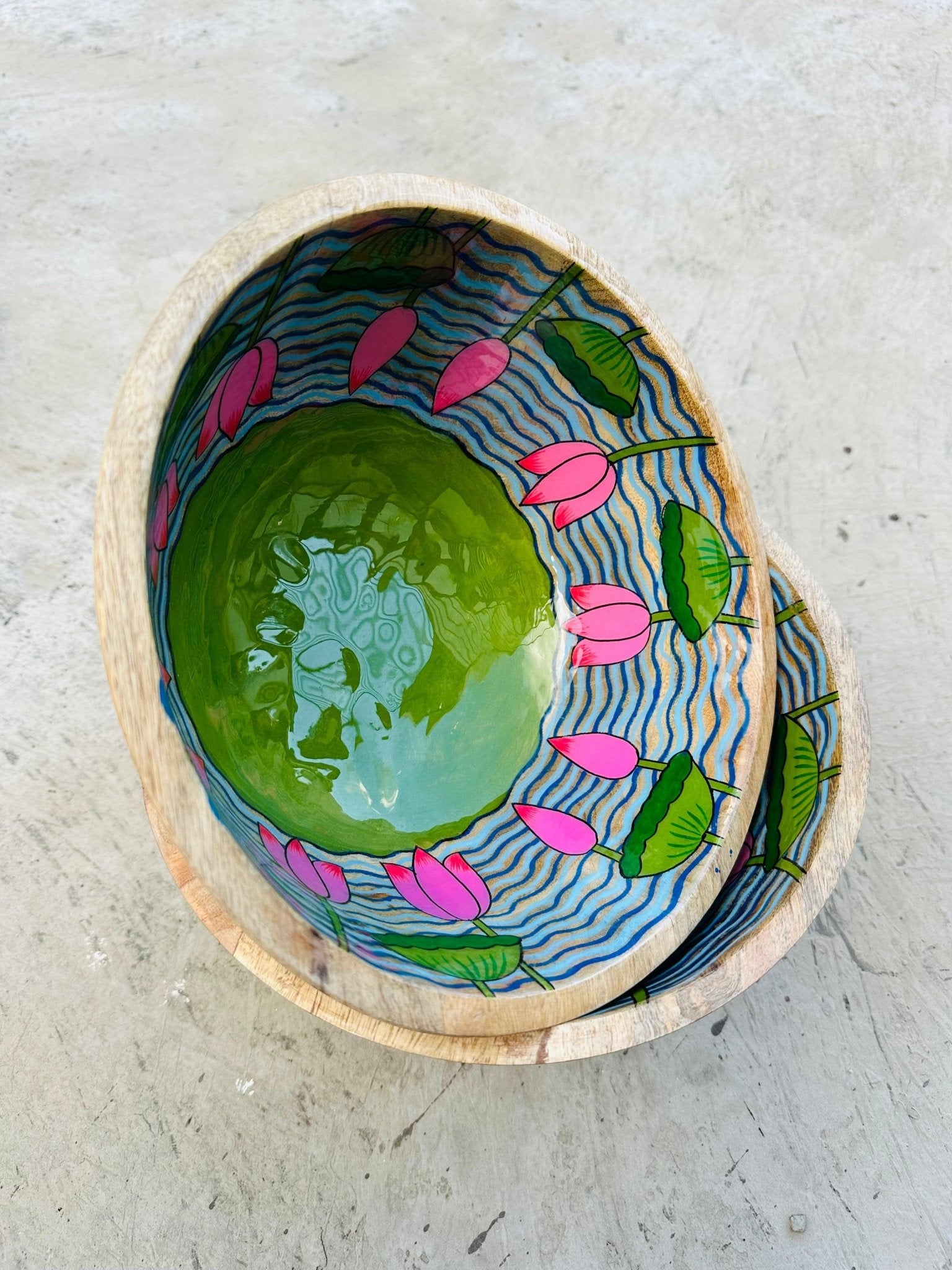 Lotus Handpainted Wooden Bowl - TesuHome & Kitchen