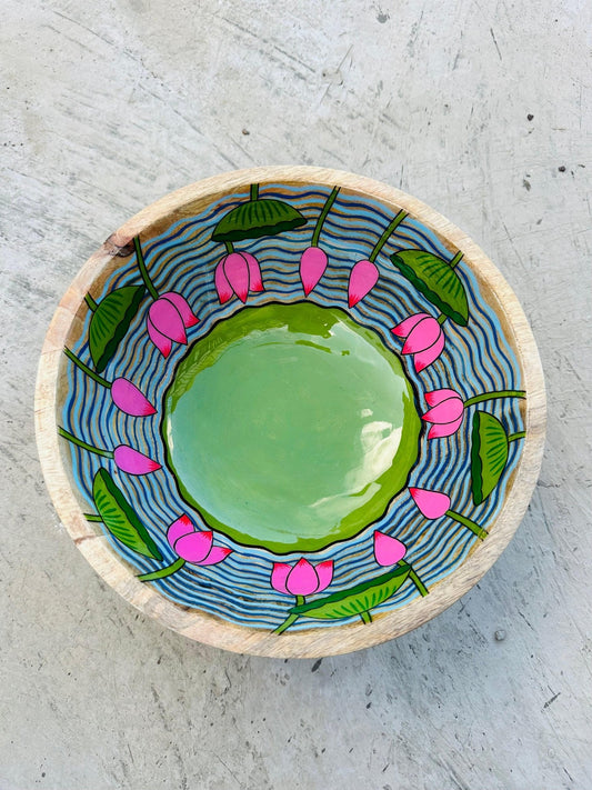 Lotus Handpainted Wooden Bowl - TesuHome & Kitchen