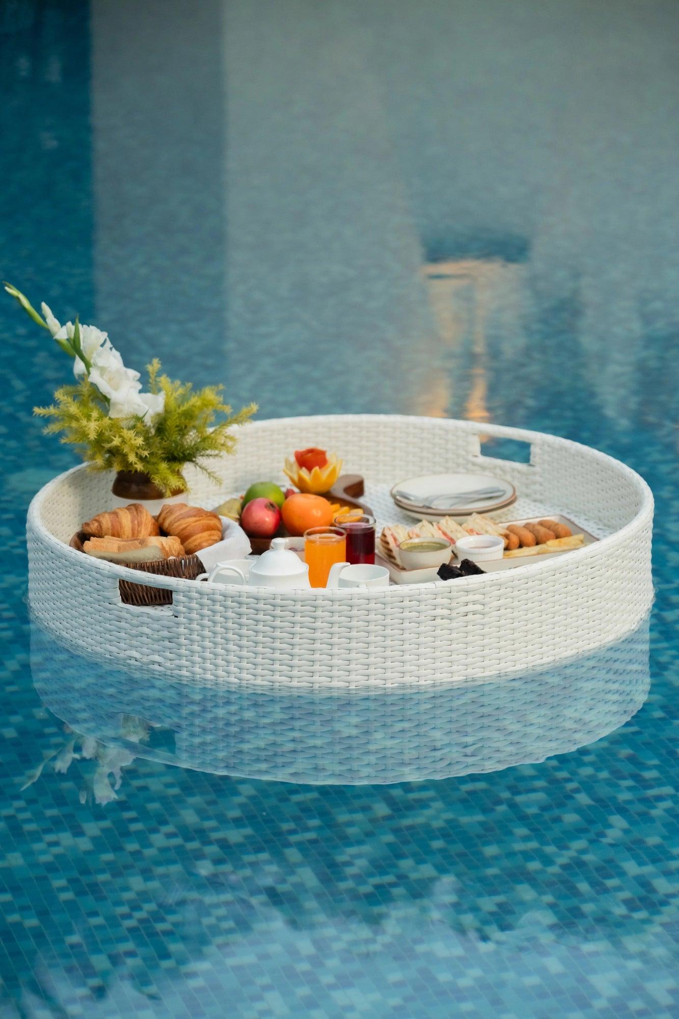 Luxury White Round Floating Serving Tray - Waterproof Pool & Spa Breakfast Tray - TesuFloating Trays