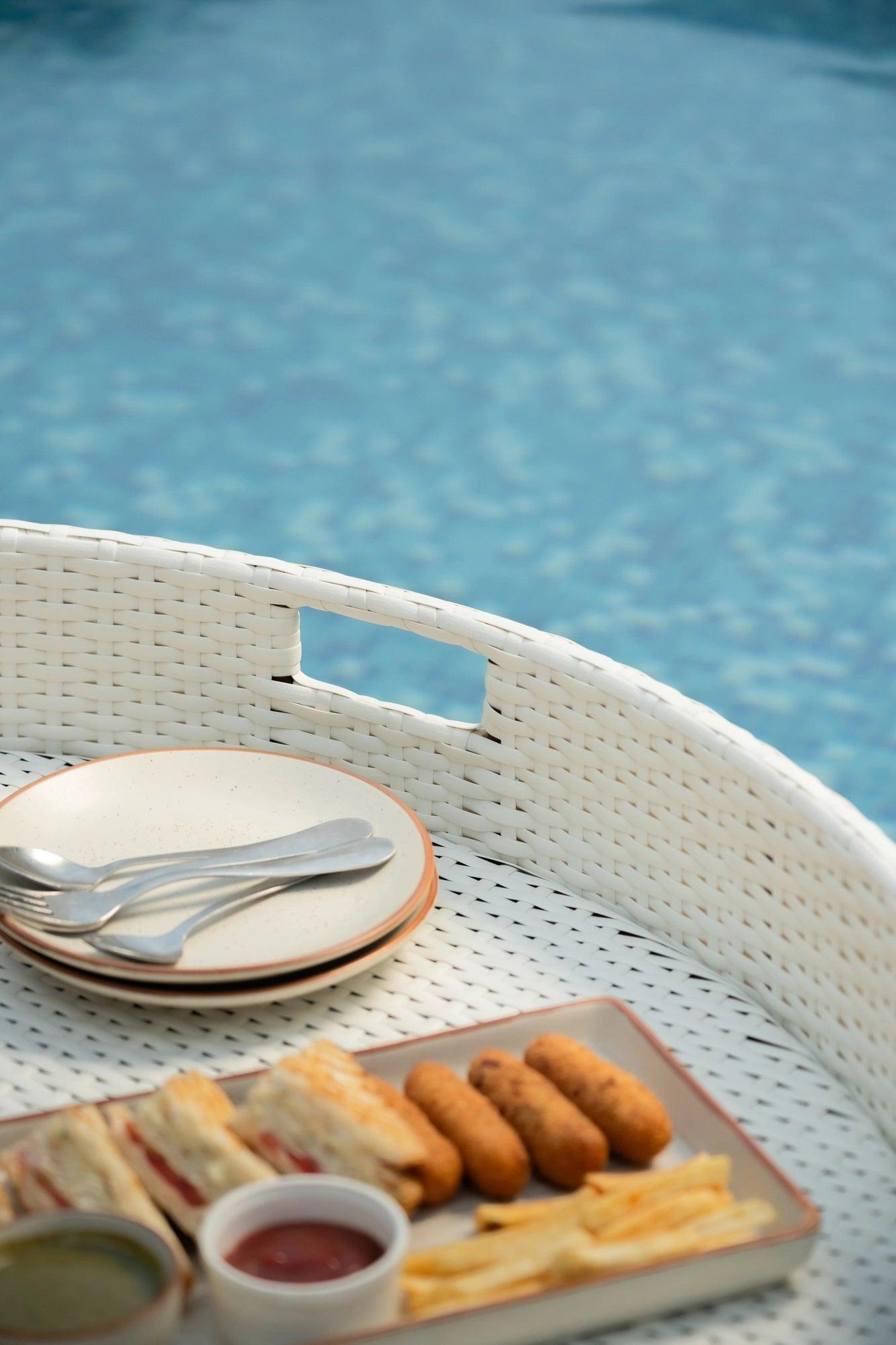 Luxury White Round Floating Serving Tray - Waterproof Pool & Spa Breakfast Tray - TesuFloating Trays