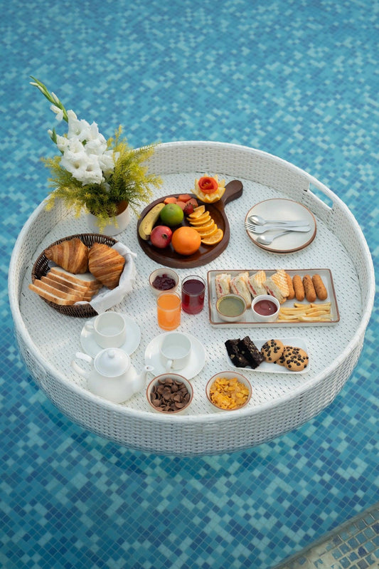 Luxury White Round Floating Serving Tray - Waterproof Pool & Spa Breakfast Tray - TesuFloating Trays