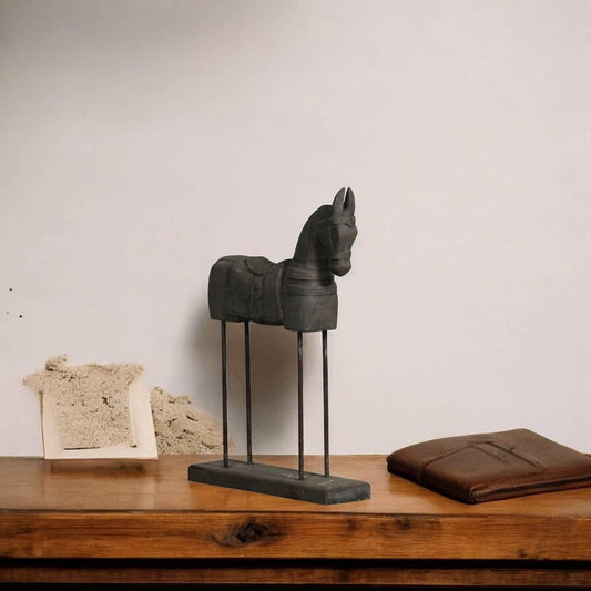 Majestic Stallion: Wooden Horse on Stand - TesuWooden Horse