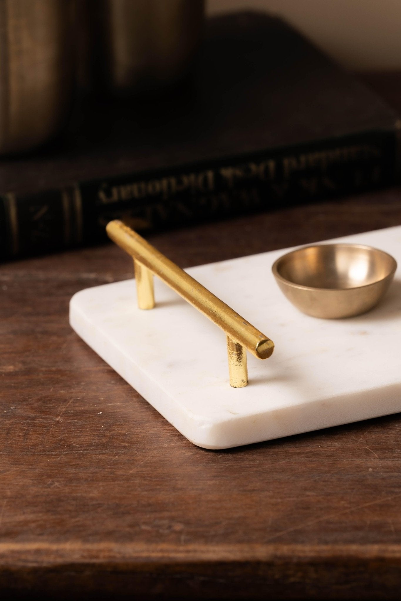 Marble Tray with Gold - Toned Handled - TesuServing Tray