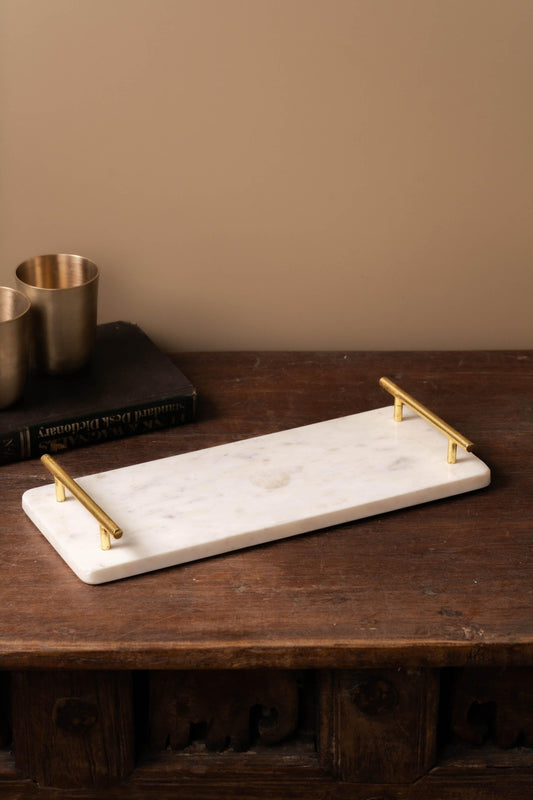 Marble Tray with Gold - Toned Handled - TesuServing Tray